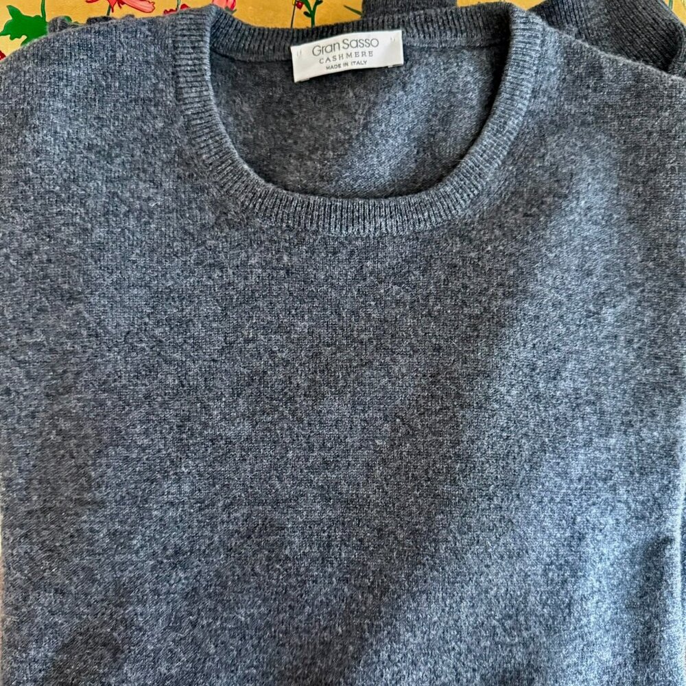 GRAN SASSO Mens CrewNeck Sweater 100% Cashmere Size 52 Gray Made In Italy RT$690